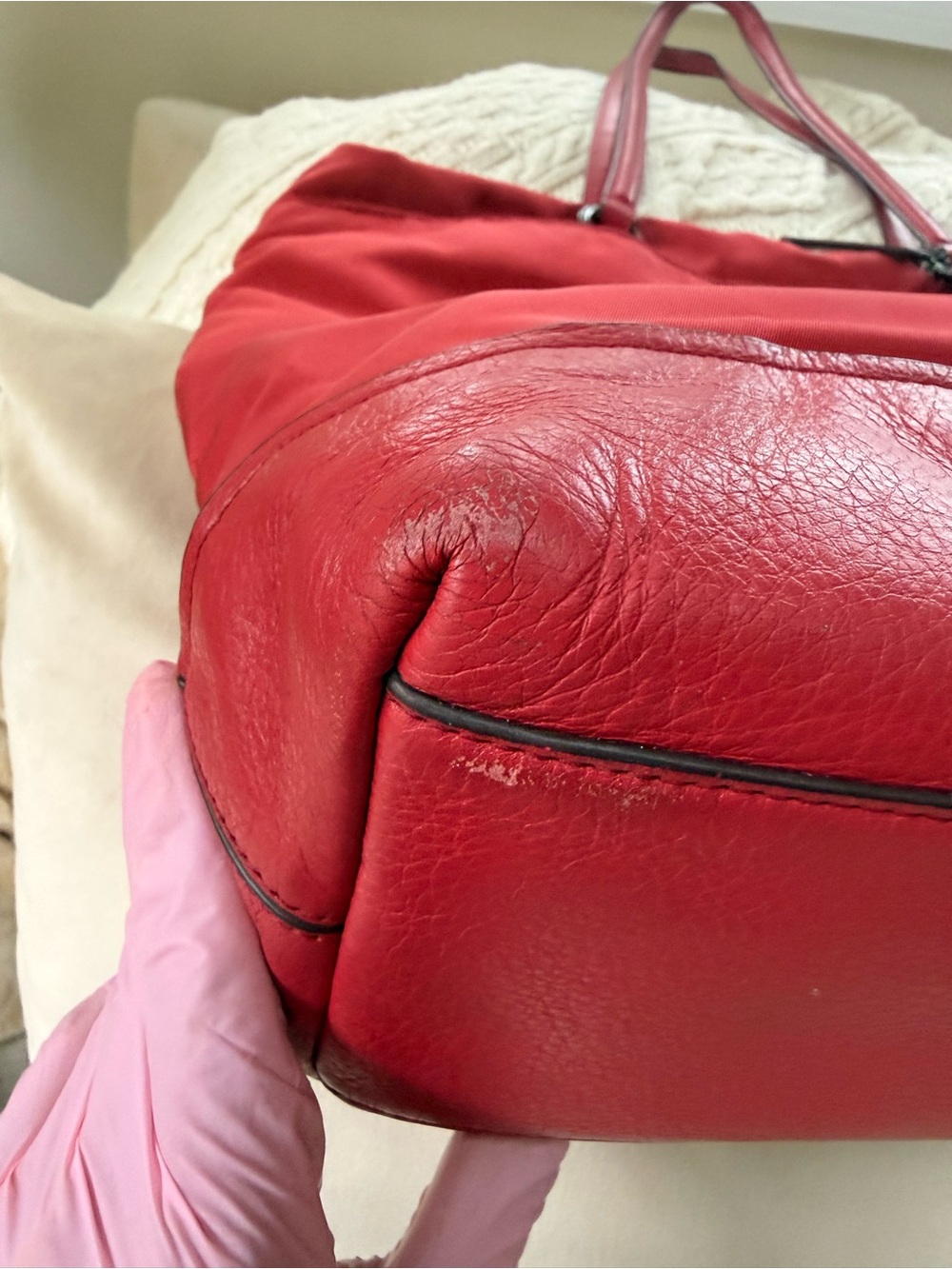 Coach Red Tote Bag F57903 with Leather Trim - Picture 11 of 13